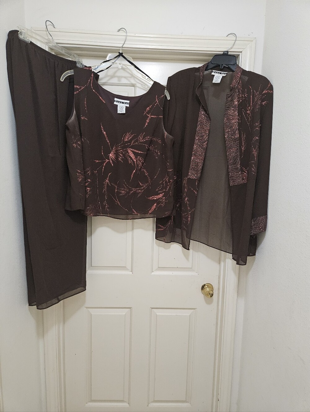 Women's 3 Piece Brown Wide-Leg Dress Pants Set